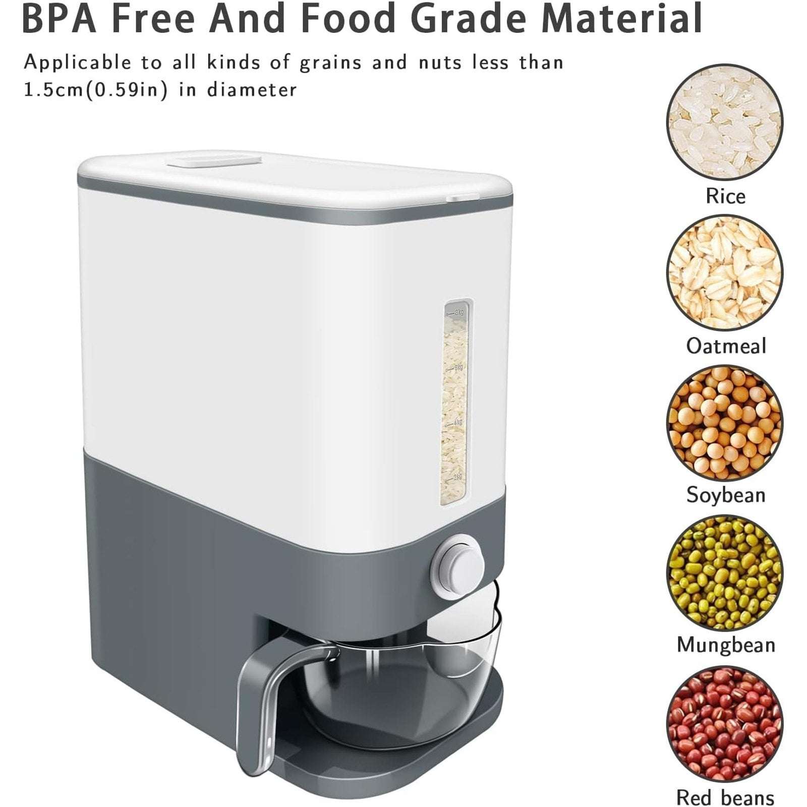 25lbs Rice Dispenser w/ Measuring Cup & Built-in Fresh Box Moisture/Insect Free