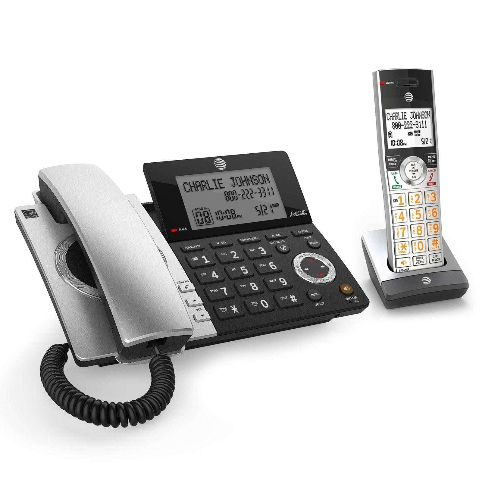 AT&T CL84107 DECT 6.0 Corded/Cordless Phone W Answering Machine Smart Call Block