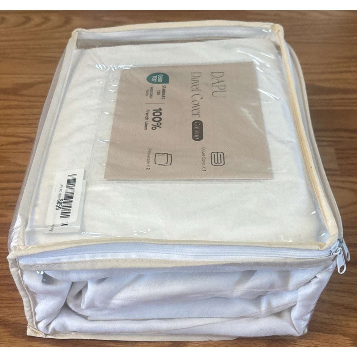 DAPU 100% Natural French Linen Luxury 3PC Duvet Cover Set California King White