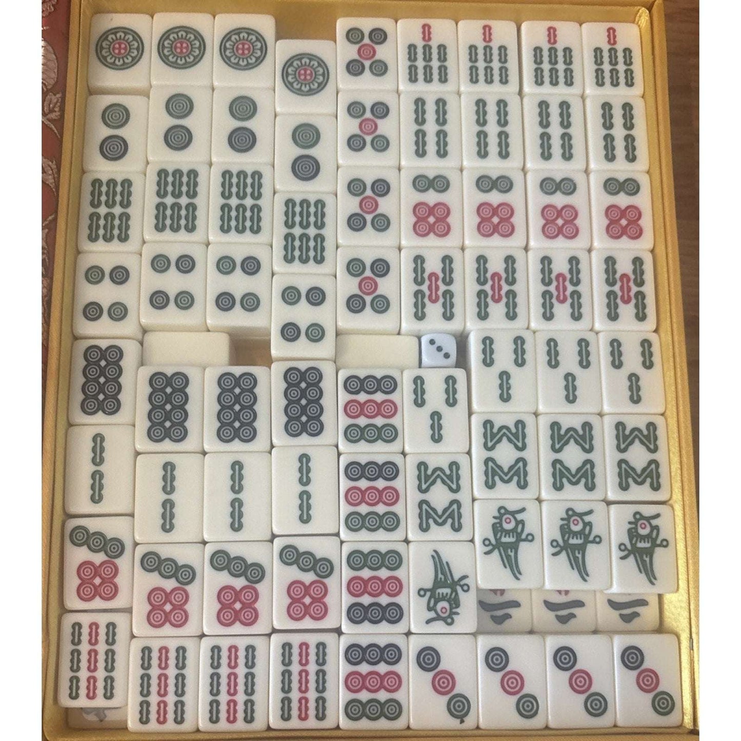 Traditional Chinese Mahjong Game Set w/ 144 Engraved +2 Spare Tiles, Dice & Case