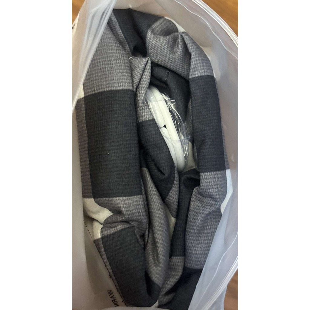 Black White Buffalo Plaid Ruffle Farmhouse Shower Curtain Set 72X72 w/ 12 Hooks