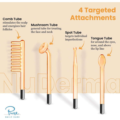 Pure Nuderma Daily Care Skin Therapy Machine with 4 Neon Wands for Skin & Hair