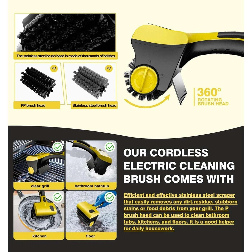 Rechargeable Electric Grill Brush Scrubber Cordless Sprayer 360° Rotary Cleaner