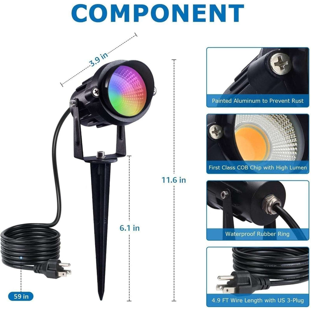 SUNVIE 4 Pack RGBW 12W Outdoor Waterproof Landscape Spotlights Plug-In w/ Remote