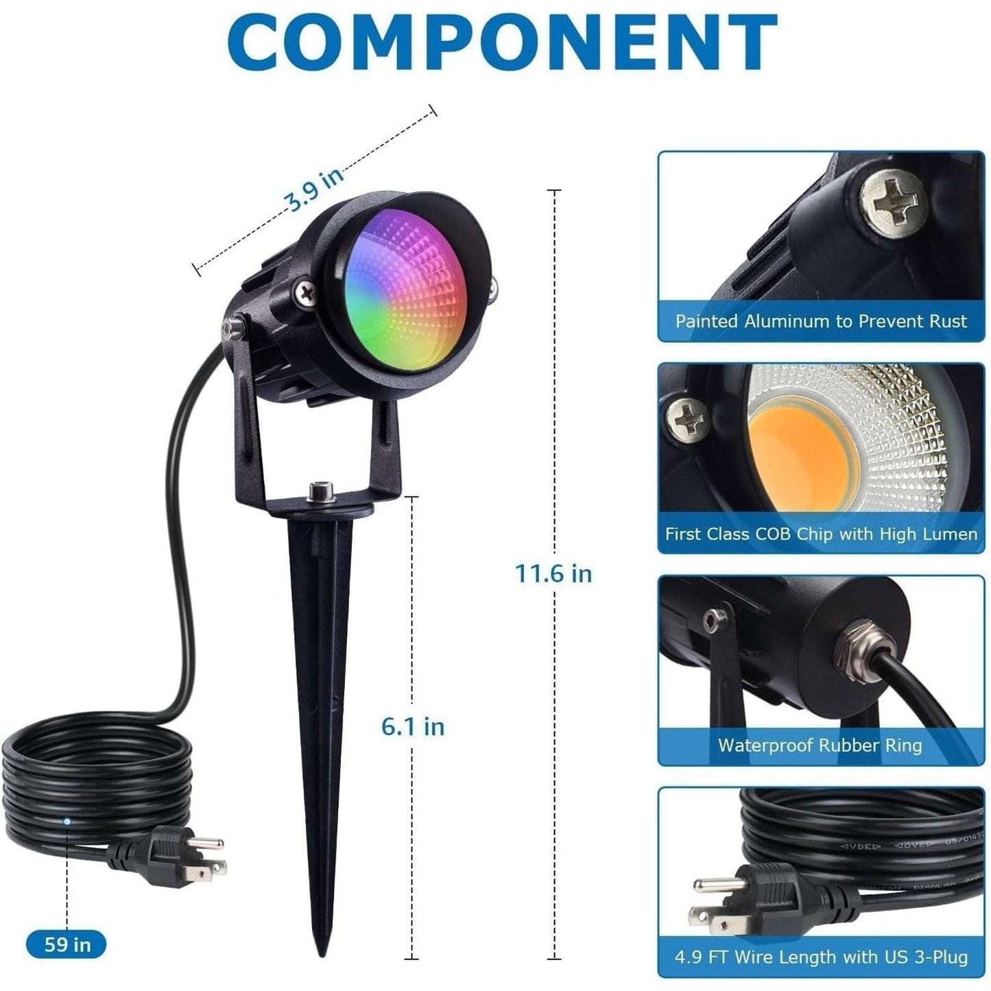 SUNVIE 4 Pack RGBW 12W Outdoor Waterproof Landscape Spotlights Plug-In w/ Remote