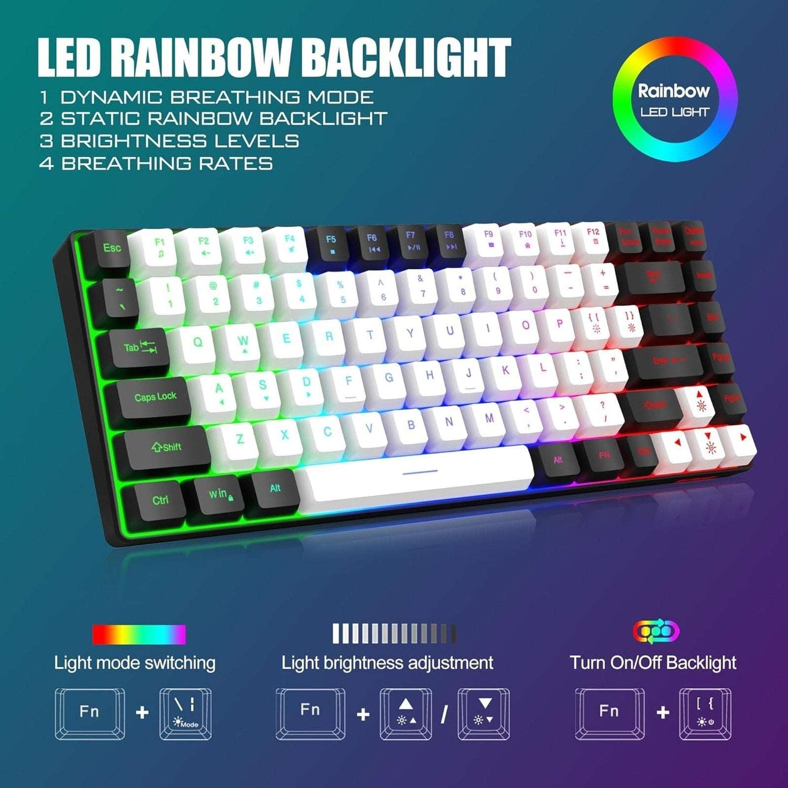 Red Thunder K84 Wireless Gaming Keyboard & Mouse Combo Rainbow Backlight Compact