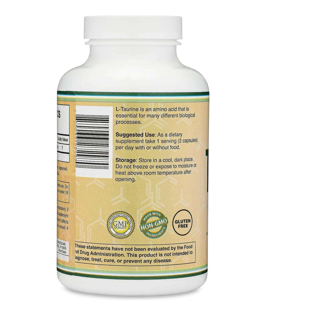 Taurine Supplement 1000mg 180 Capsules Gluten Free Non-GMO DoubleWood 02/2028