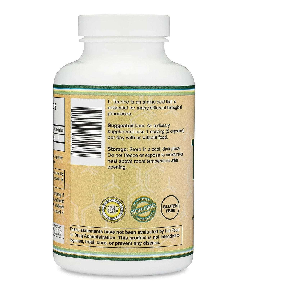 Taurine Supplement 1000mg 180 Capsules Gluten Free Non-GMO DoubleWood 02/2028
