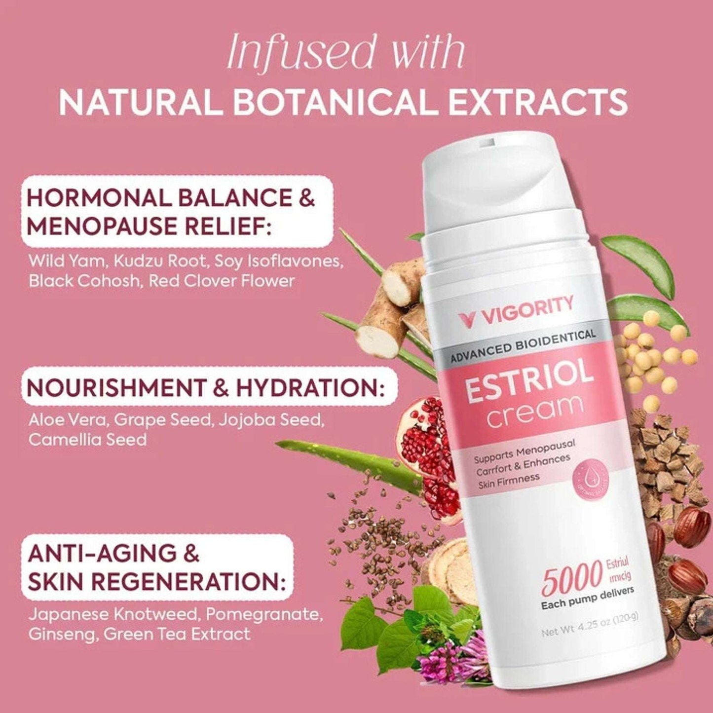 VIGORITY Estriol Cream Advanced Bioidentical Menopause Comfort Face Neck 4.25oz