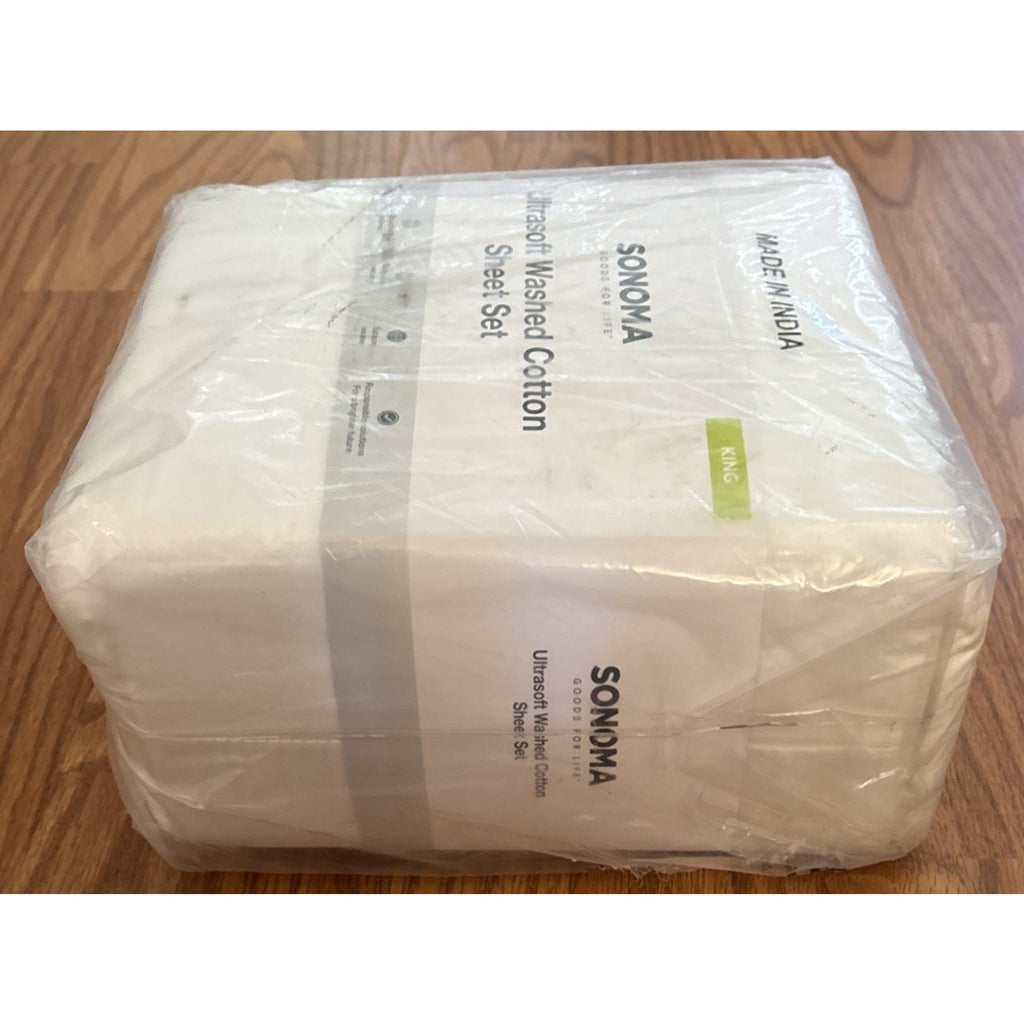 Sonoma Goods For Life Ultrasoft Washed Cotton 4PC White King Size Sheet Set