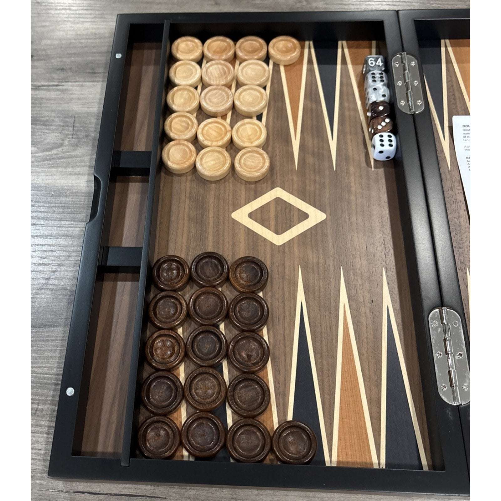 Wooden Backgammon Set Beautiful Inlaid Design Woodronic Standard 15” Board Game