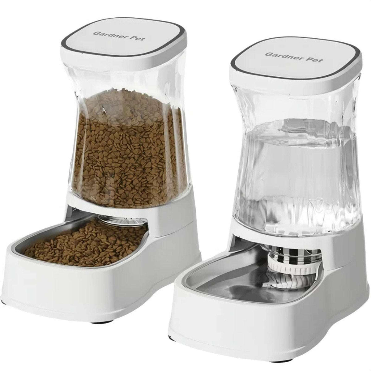 Gardner Pet Dog Automatic Gravity Water & Food Dispenser Set w/ Stainless Bowls