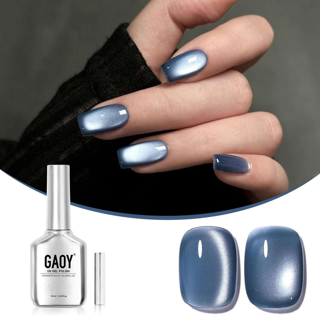 GAOY Jelly Blue Cat Eye Gel Nail Polish, 16ml Glitter Holographic - Stormy Sky