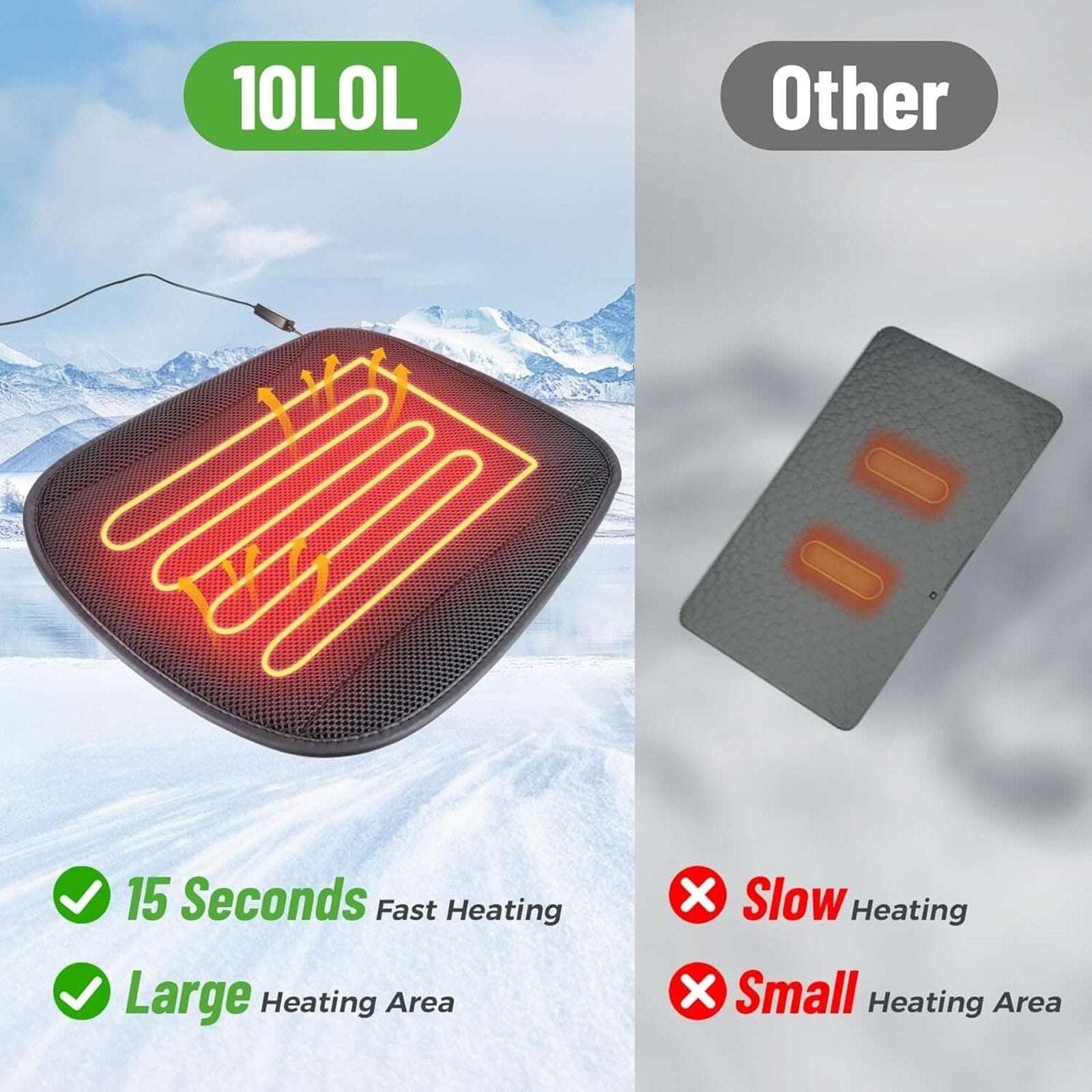 10L0L Universal Golf Cart Heated Seat Cushion 3 Heat Levels & Auto-Off Black/Red