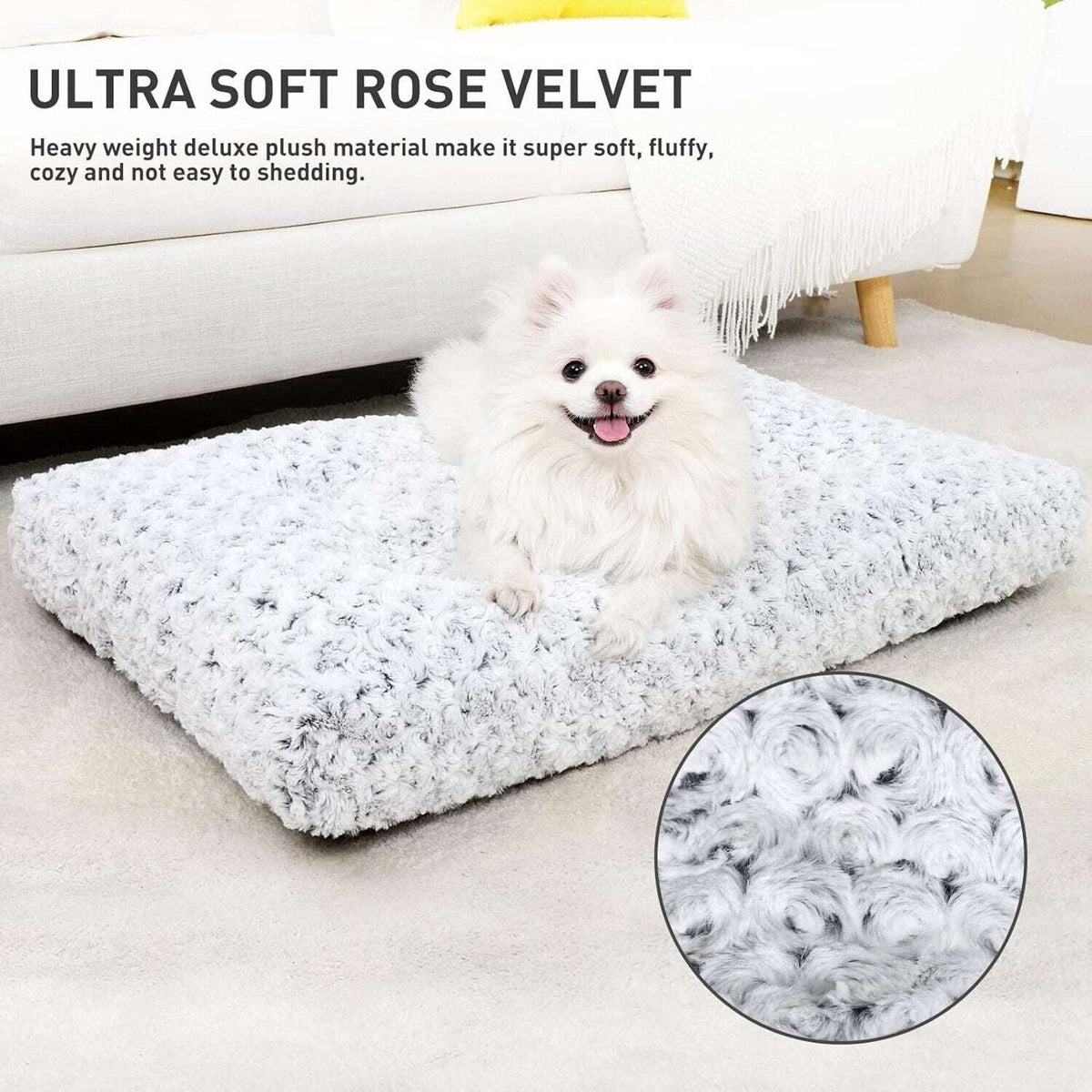 KSIIA Washable Dog Bed Deluxe Soft Plush Kennel Pad Anti-Slip 23" x 18" x3" Grey