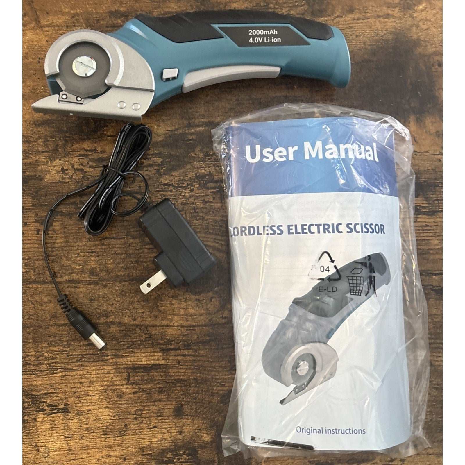 Cordless Electric Scissors 4V Rechargeable Rotary Cardboard Cutter, 2000mAh Bat