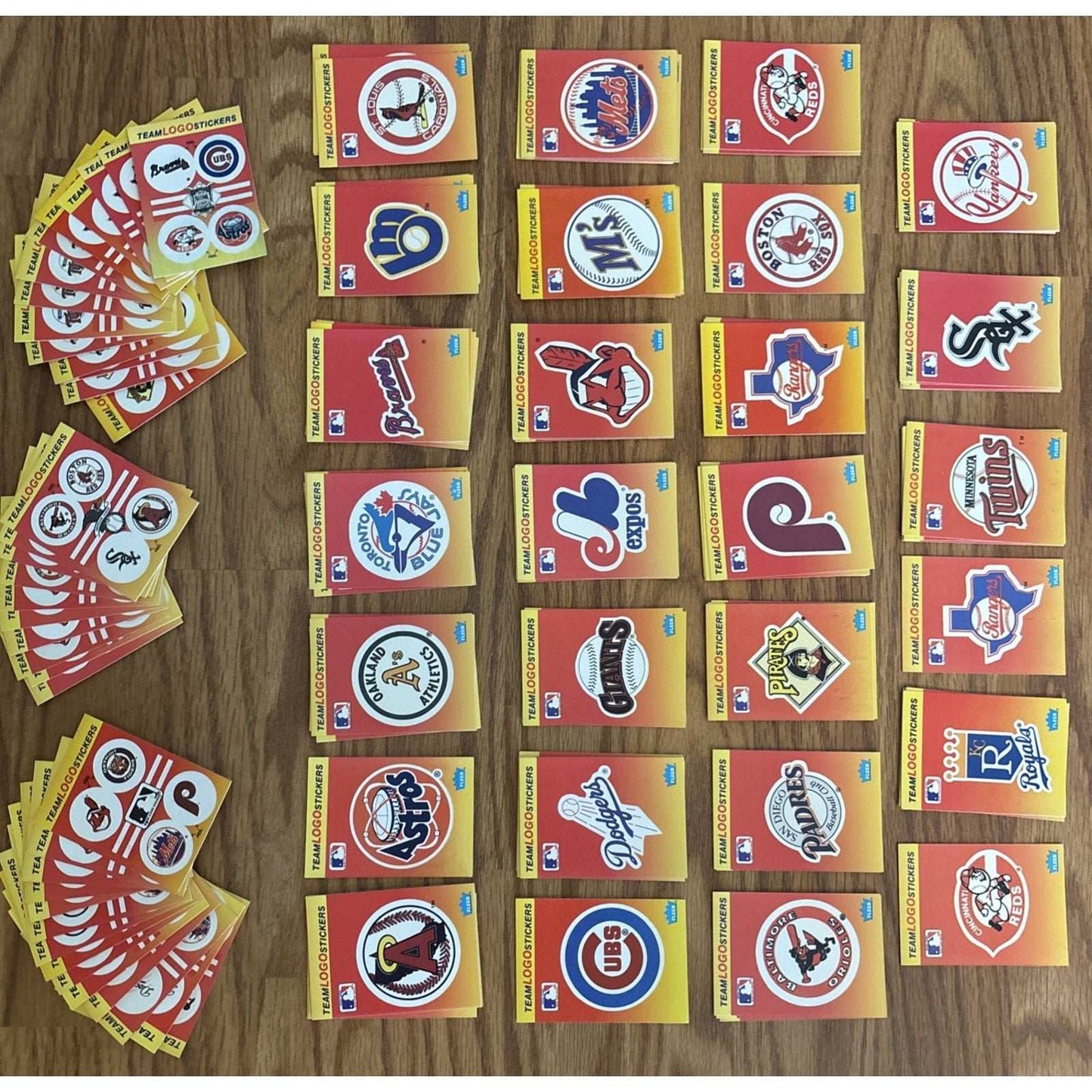 134Pcs 1991 Fleer MLB Baseball Teams Logo Stickers + Small 4-Team Sticker Cards