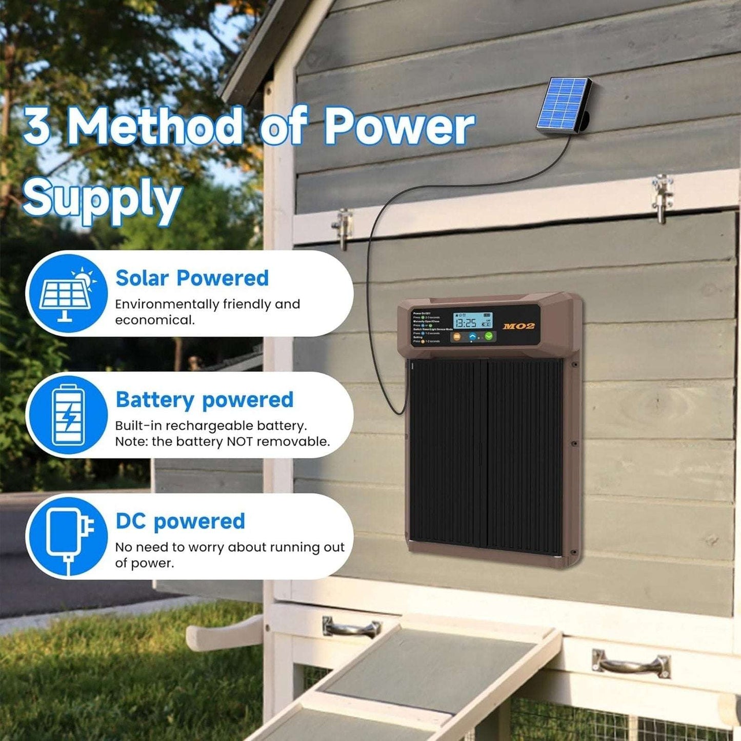 Automatic Solar Powered Electric Chicken Coop Double Door Remote, Light Sensors+
