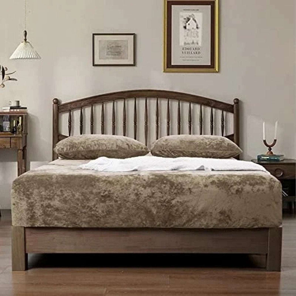 PHF Truly Velvet Fitted Sheet Queen Size Luxury Super Soft & Cozy Deep Fit Khaki