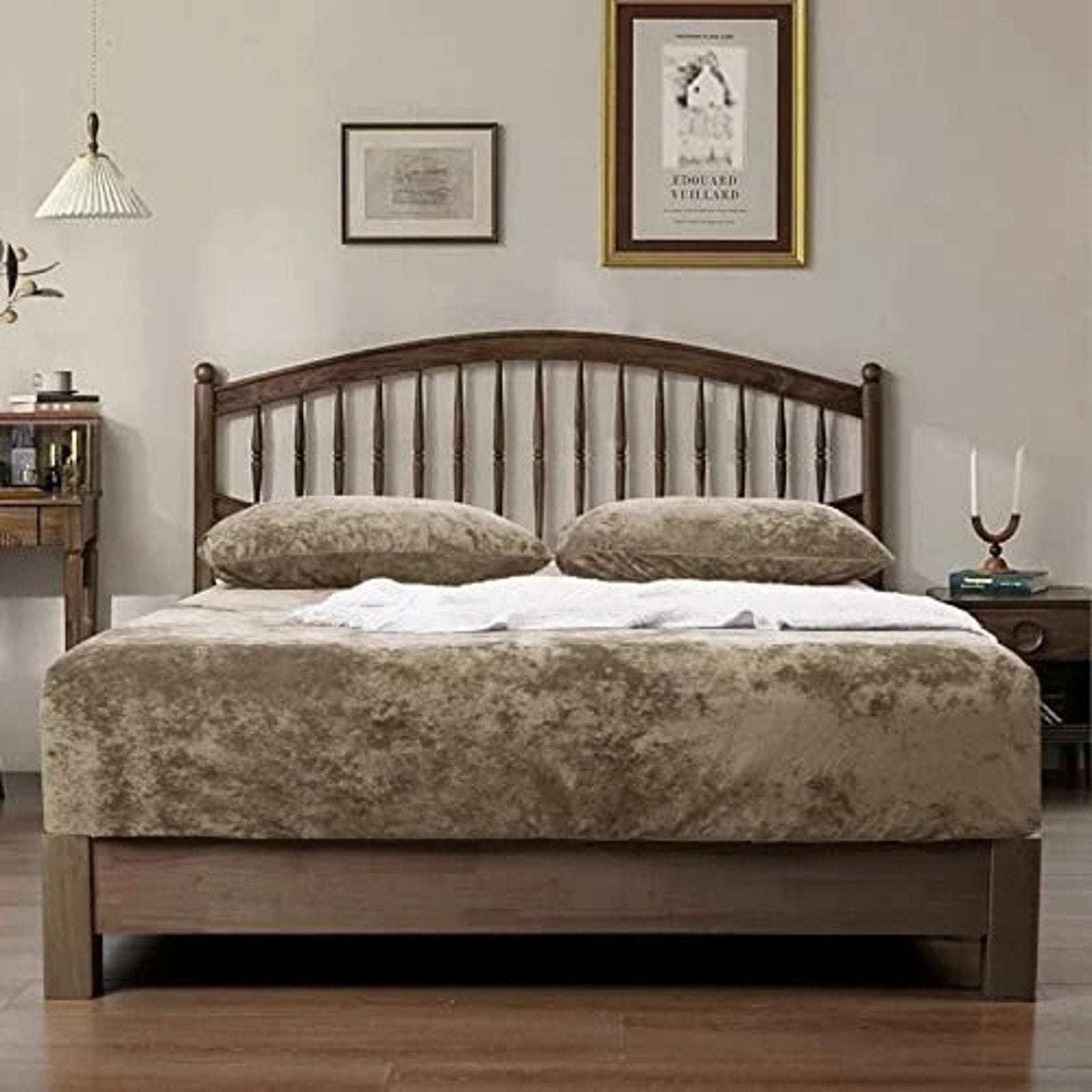 PHF Truly Velvet Fitted Sheet Queen Size Luxury Super Soft & Cozy Deep Fit Khaki