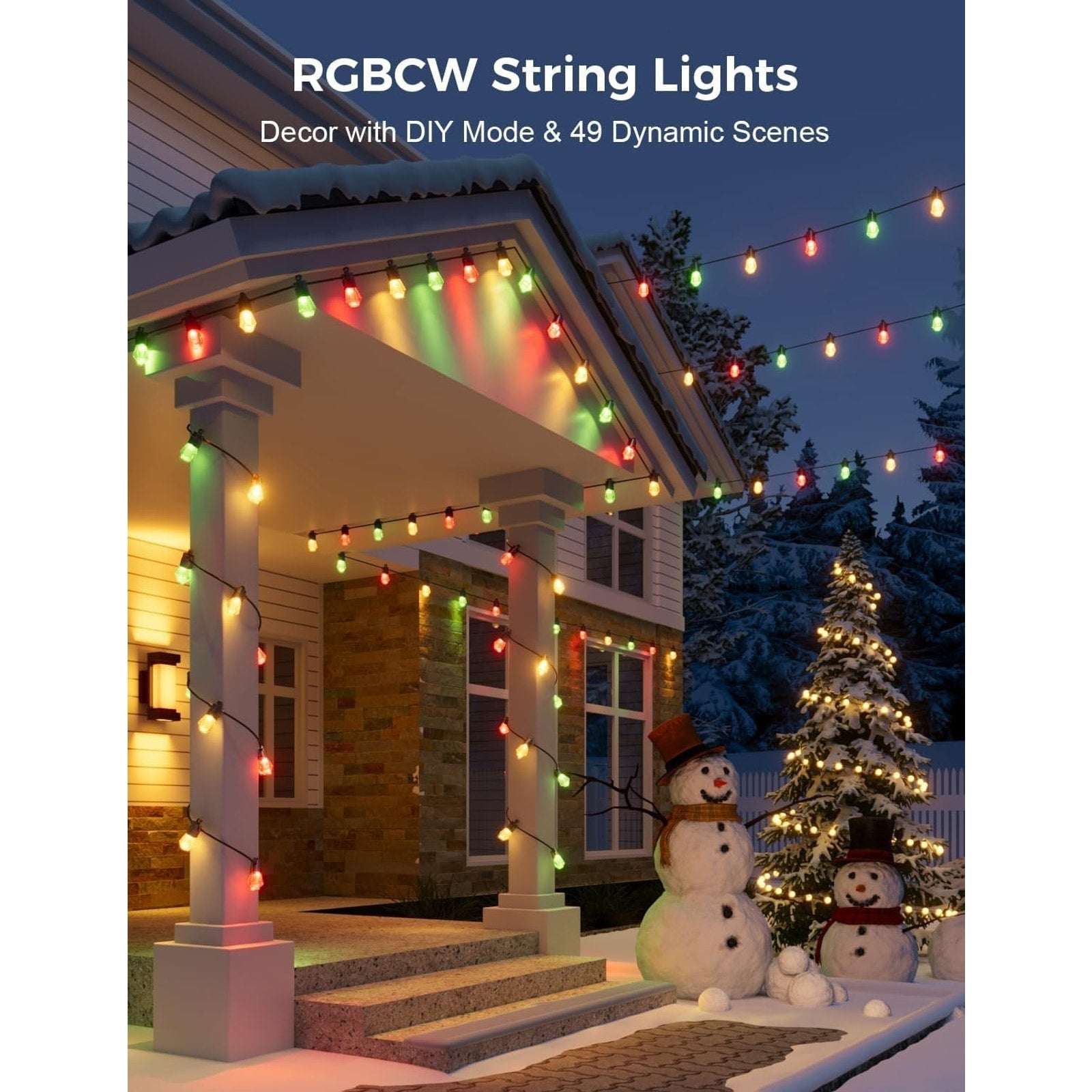 XMCOSY+ 48ft RGBCW Smart Outdoor String Lights, App Control, Alexa, Waterproof