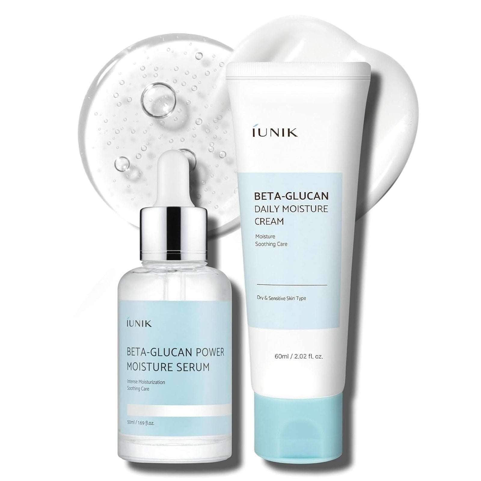 iUNIK Beta Glucan Daily Moisture Cream & Power Moisture Serum 60ml 50ml K-Beauty