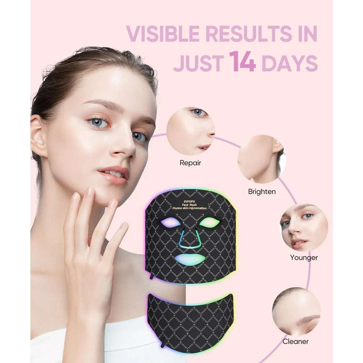 EVFOFO Therapy Mask for Face & Neck , Blue Red Light Therapy Mask, 7 Colors