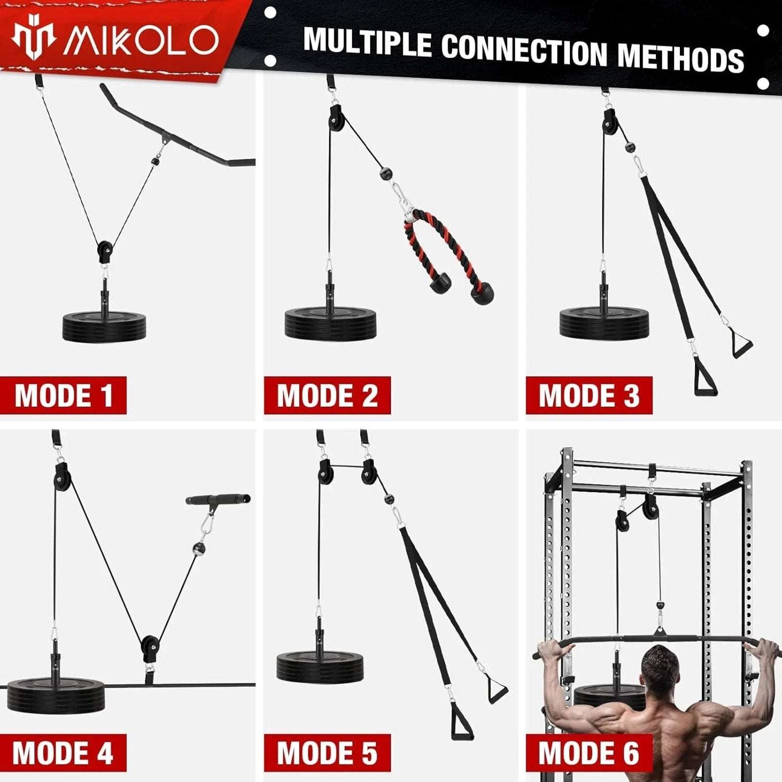 MIKOLO Fitness Upgraded Home Gym LAT & Lift Cable Pulley System Attachments