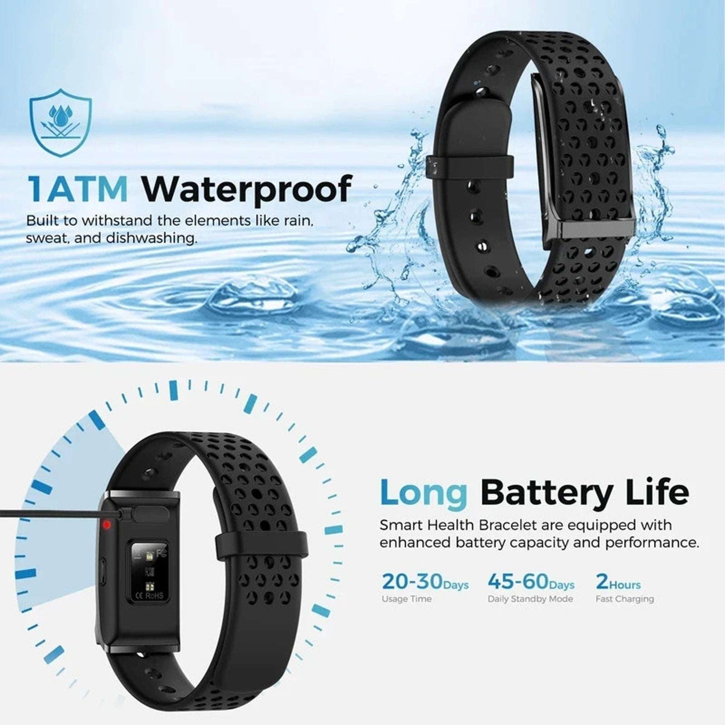 Smart Health Wristband, Wearable Activity & Fitness Tracker, 120+ Sports Modes