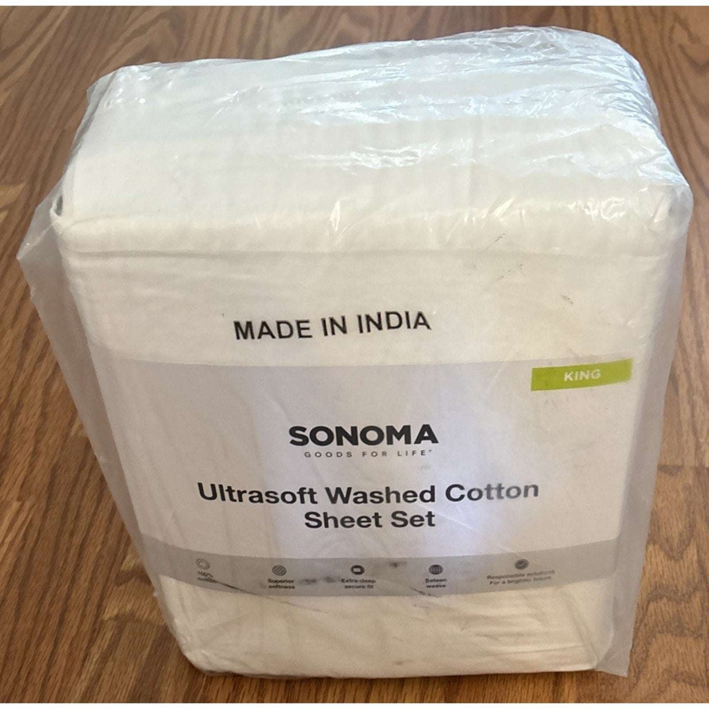 Sonoma Goods For Life Ultrasoft Washed Cotton 4PC White King Size Sheet Set