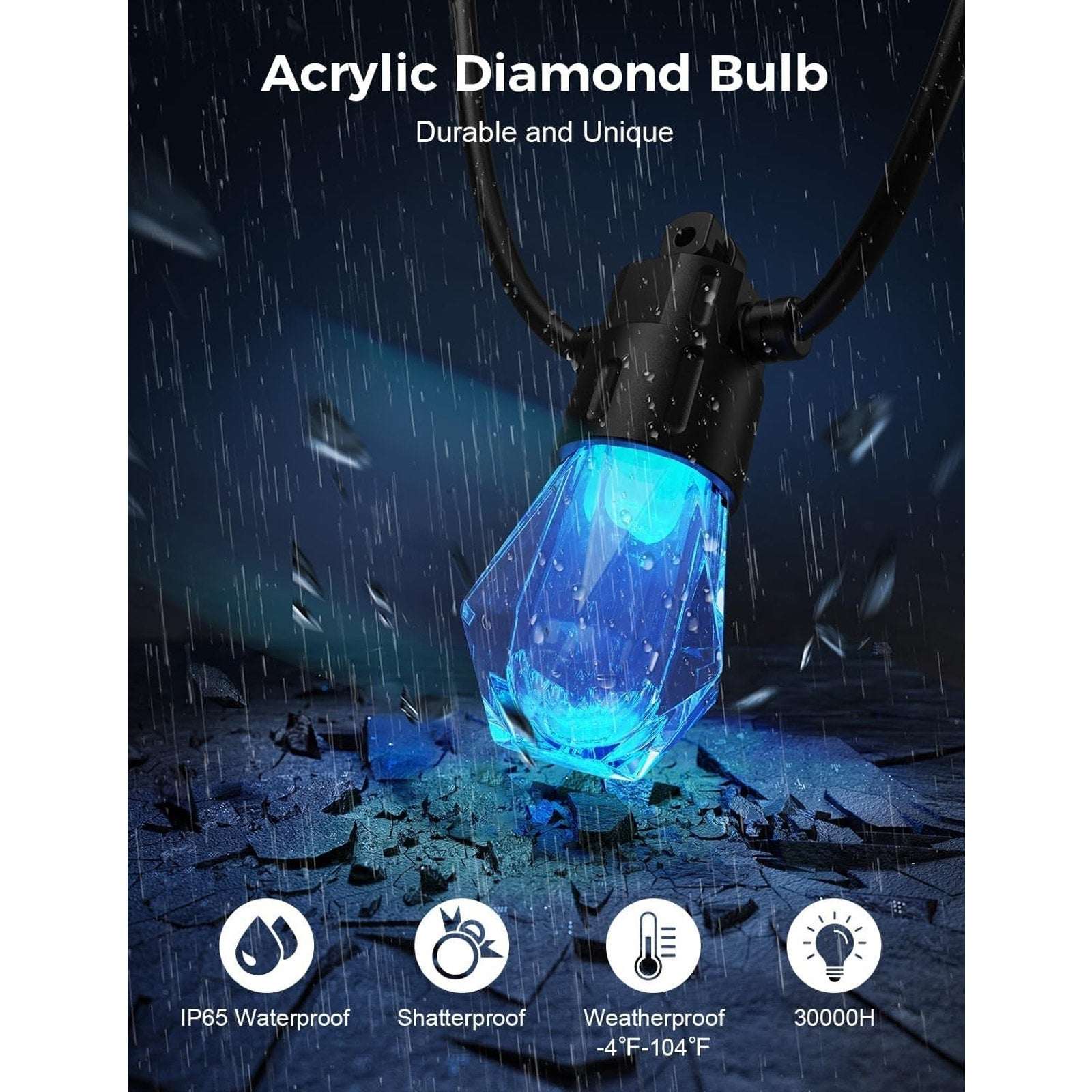 XMCOSY+ 48ft RGBCW Smart Outdoor String Lights, App Control, Alexa, Waterproof