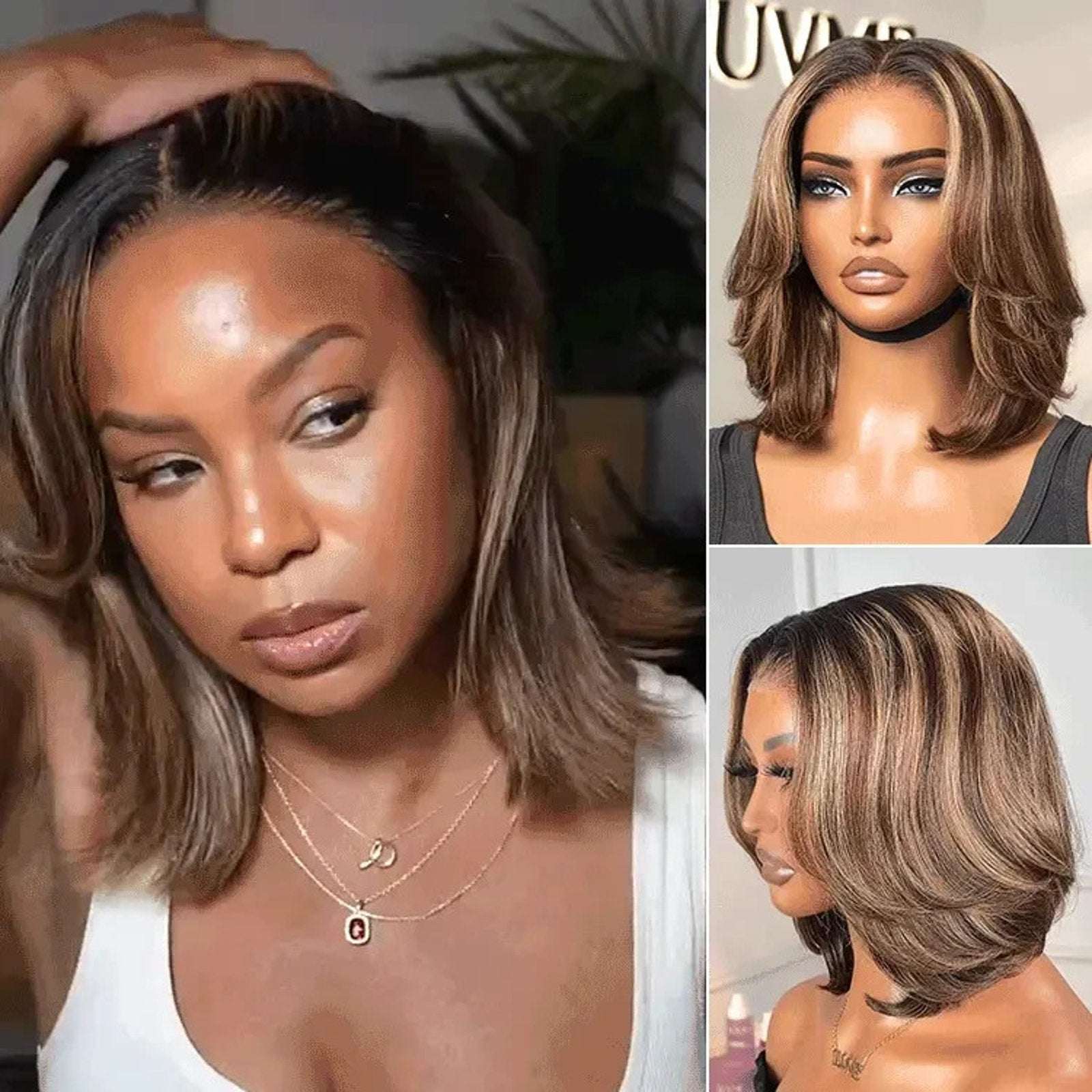 Luvme 100% Human Hair Wig 150% Density Brown/Blonde Highlights Glueless One Size