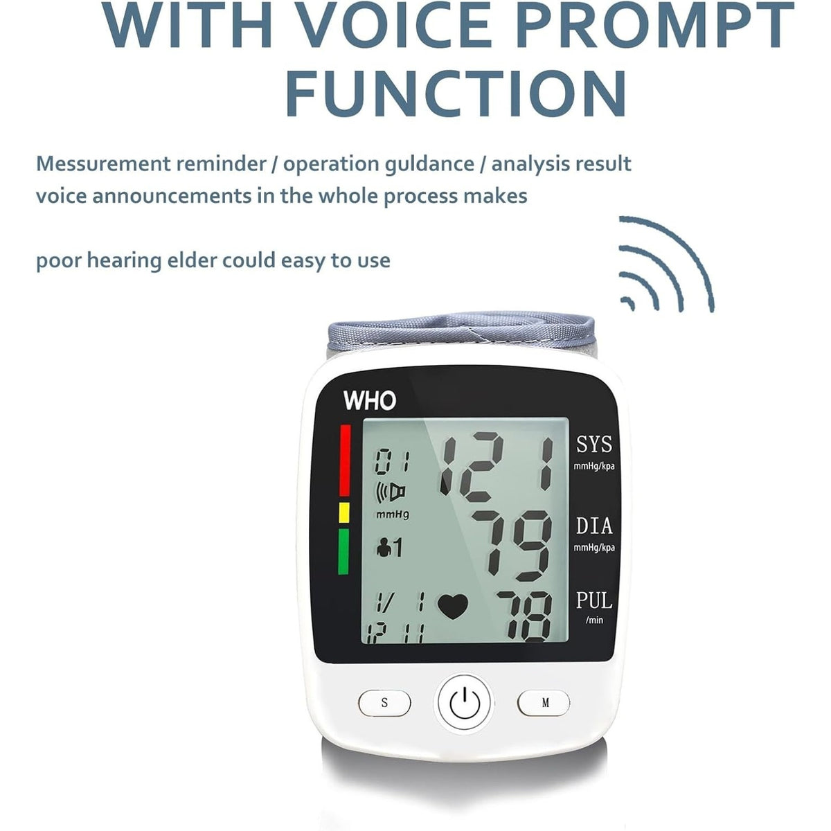 Wrist Blood Pressure Monitor Automatic BP Machine Cuff LED Heart Rate W/ Voice