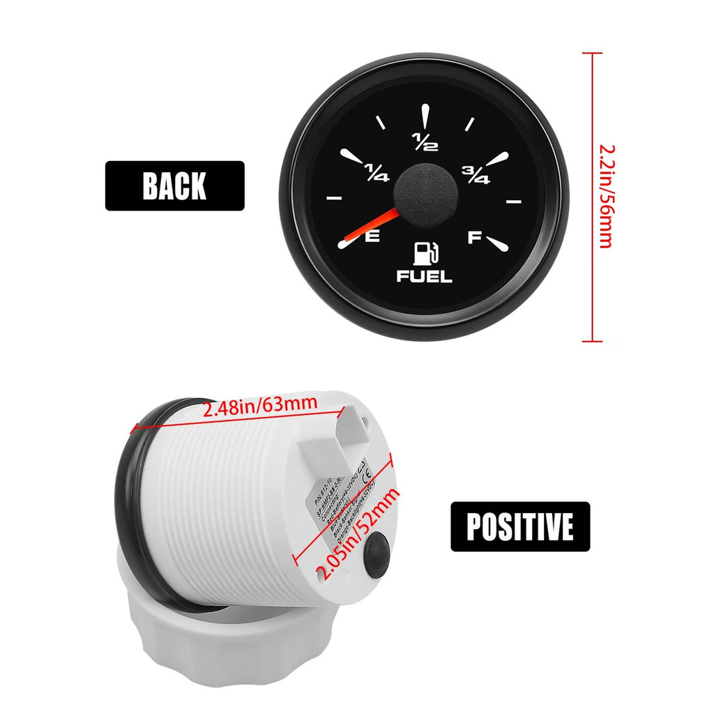 0-90 ohm Fuel Gauge 2" 52mm 8 Color Backlit Boat Fuel Level Gauge Marine Car RV