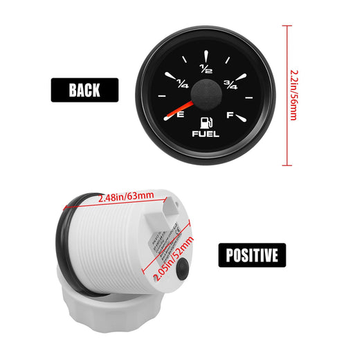 0-90 ohm Fuel Gauge 2" 52mm 8 Color Backlit Boat Fuel Level Gauge Marine Car RV