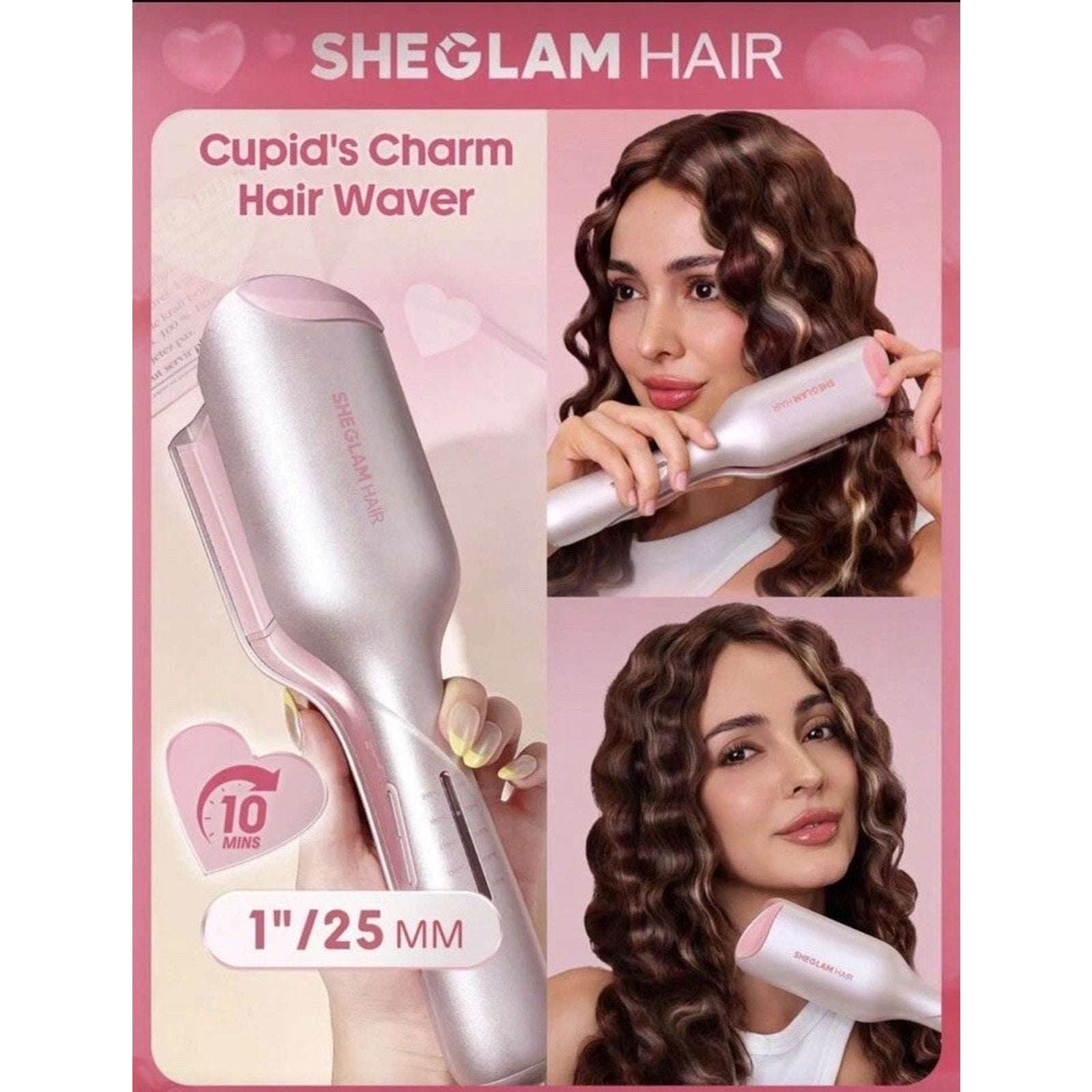 SHEGLAM HAIR Cupid's Charm Beach Babe Hair Waver 1" Smart Timer, Deep U Design