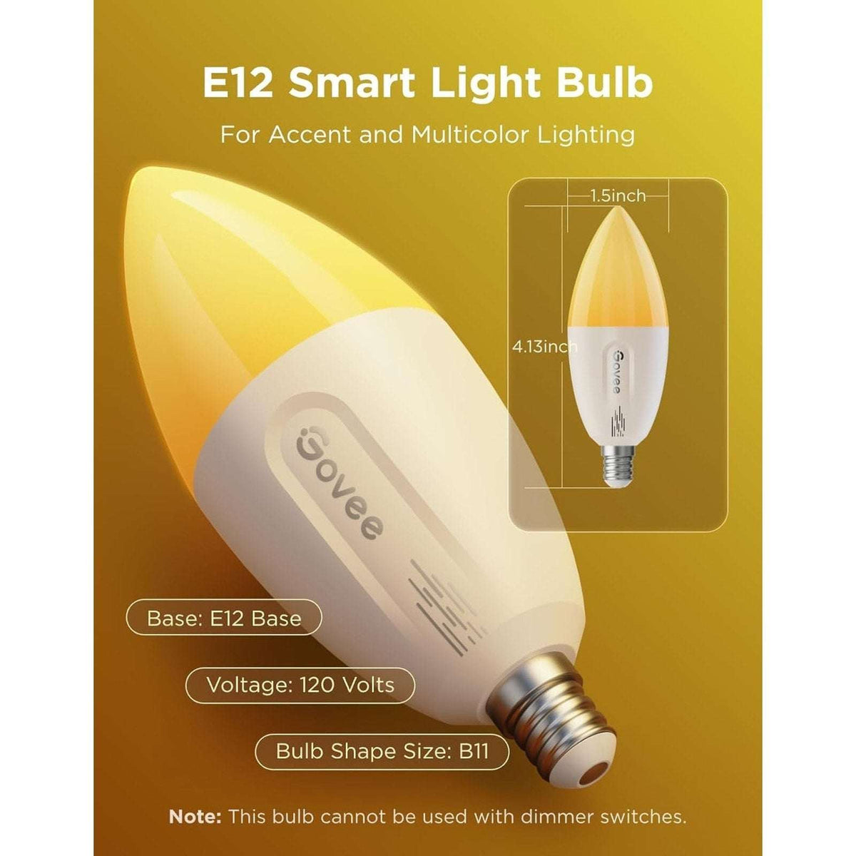 6PK Govee E12 Smart LED RGBWW Candelabra Light Bulbs Matter, Alexa, Google H600B