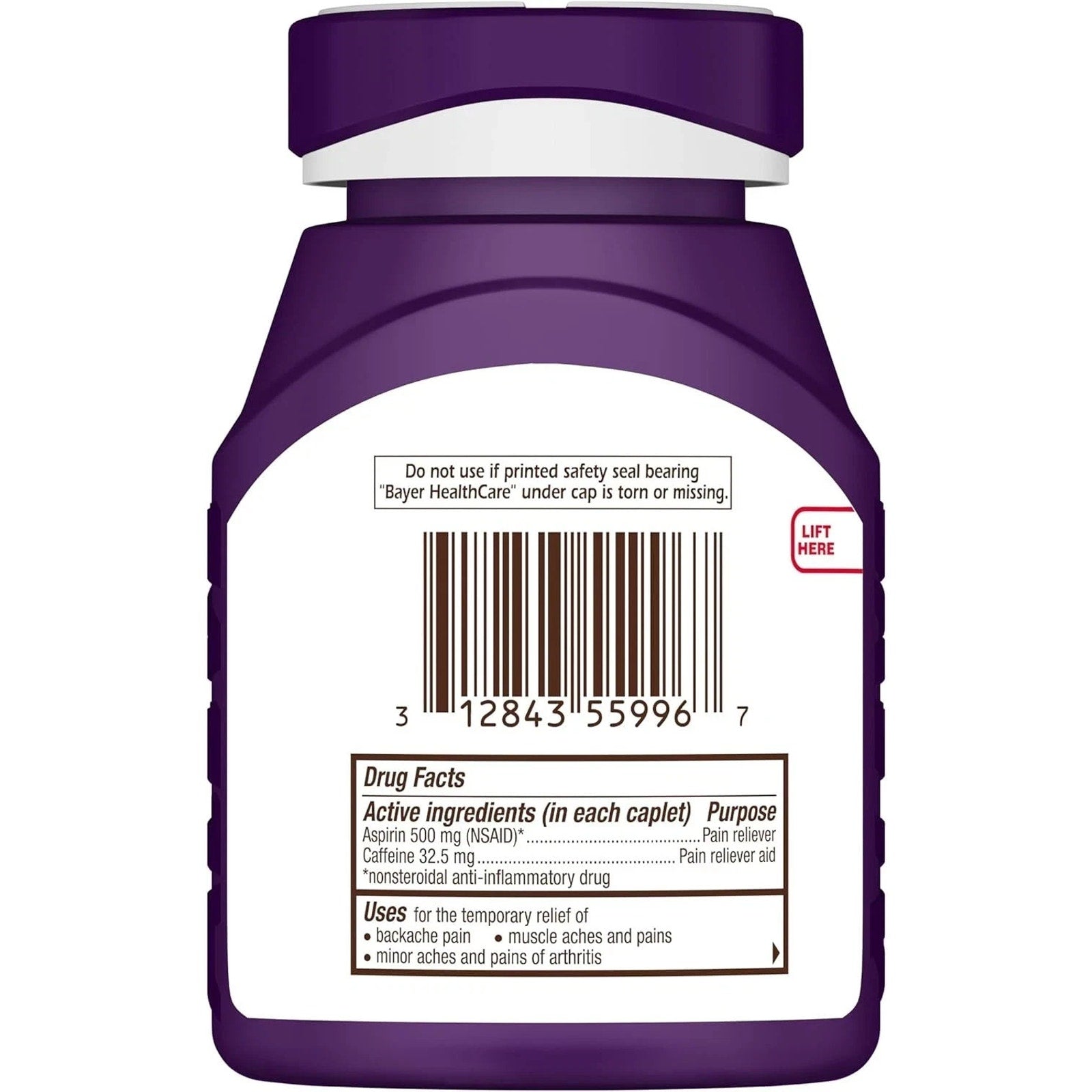 BAYER Back & Body Aspirin Pain Reliever Fast Relief 500 mg 200 Coated Caplets