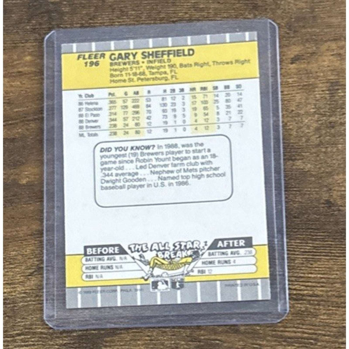 1989 FLEER #196 GARY SHEFFIELD - BREWERS - From Pack to Sleeve - MLB Baseball