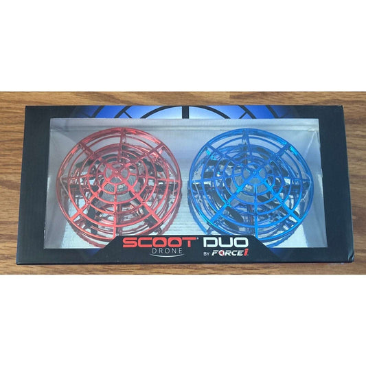 FORCE 1 SCOOT DUO HAND OPERATED DRONE RED BLUE w/ LED Lights INDOOR USB CHARGING
