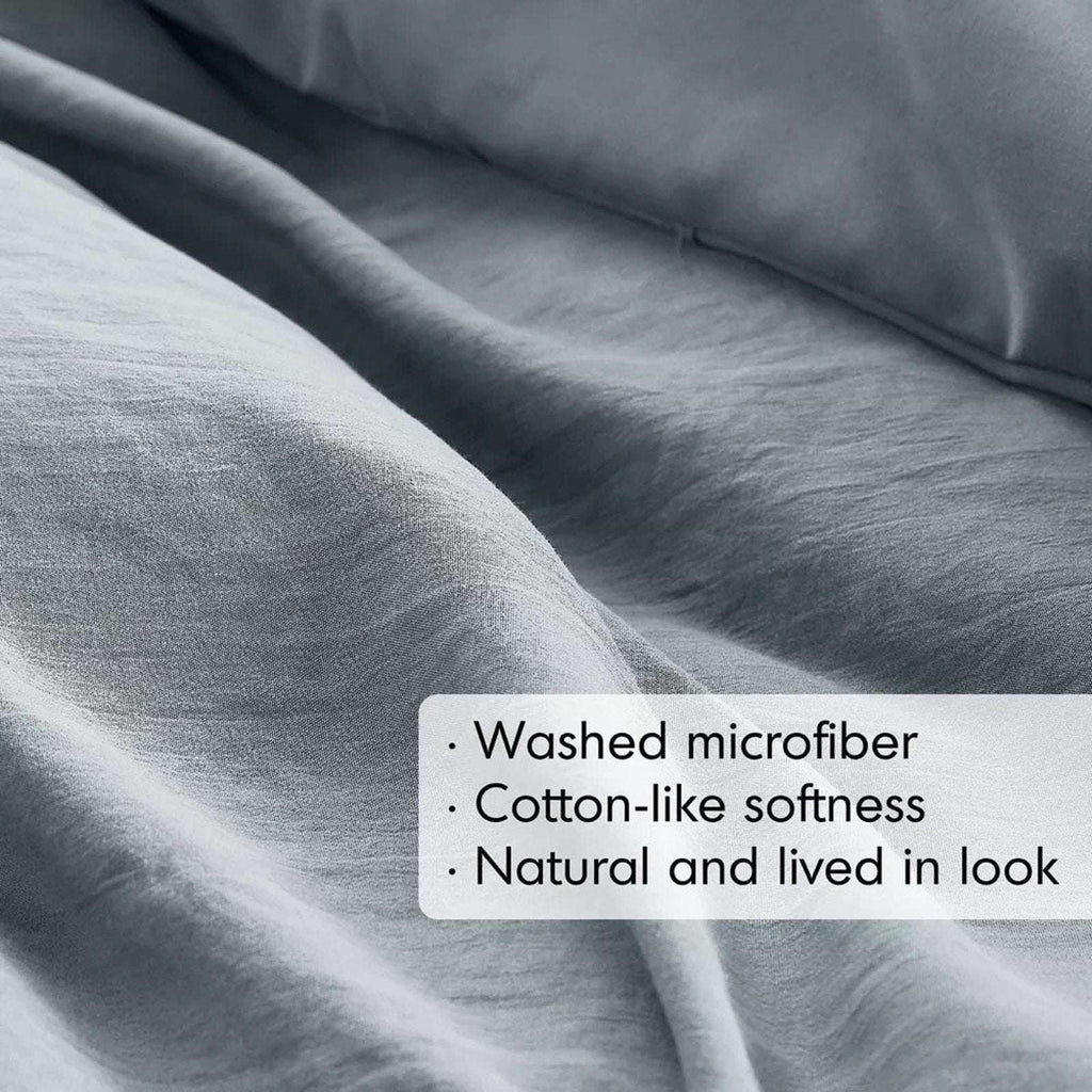 King Size 3PC PORTER Soft Washed Cotton Pinch Pleated Duvet Set Slate Gray/Blue
