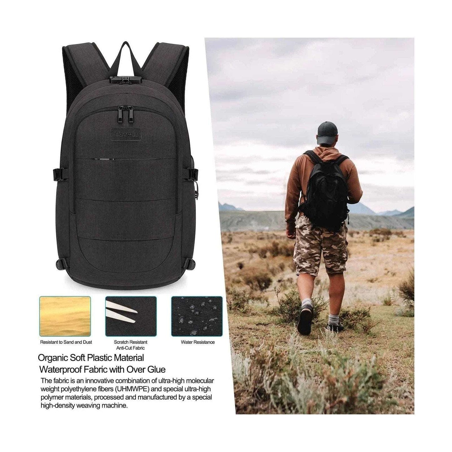 Tzowla Travel Laptop Backpack Water Resistant Anti-Theft Bag w USB Charging Port