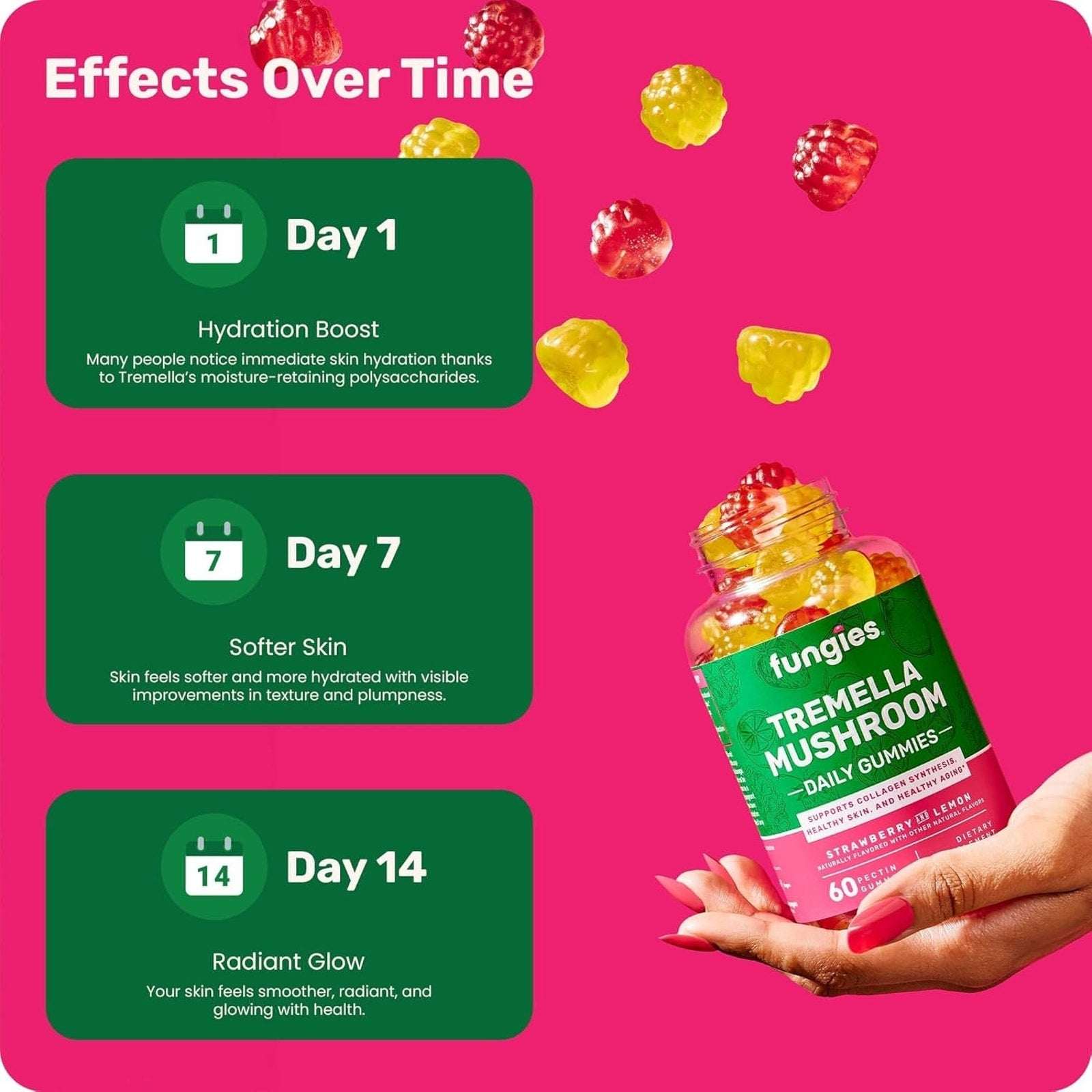 3 x Fungies Tremella Mushroom Collagen Beauty Gummies STRAWBERRY-LEMON 60Ct(180)