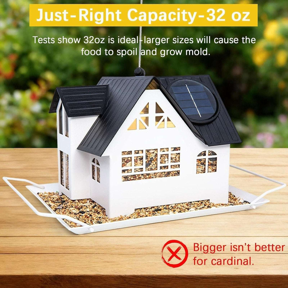 Solar Bird Feeder House Waterproof Hanging All Metal Wild Bird Outdoor Feeder