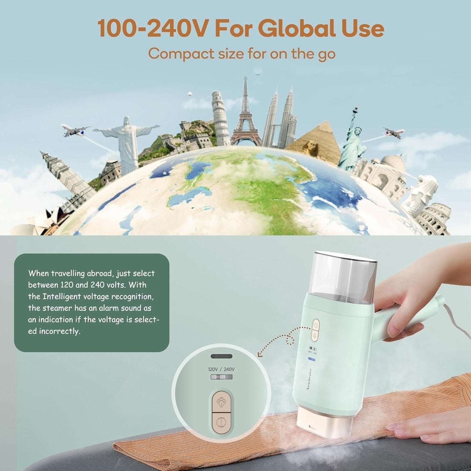 Newbealer Handheld 120V/220V Dual Voltage Foldable Clothes Garment Steamer Press