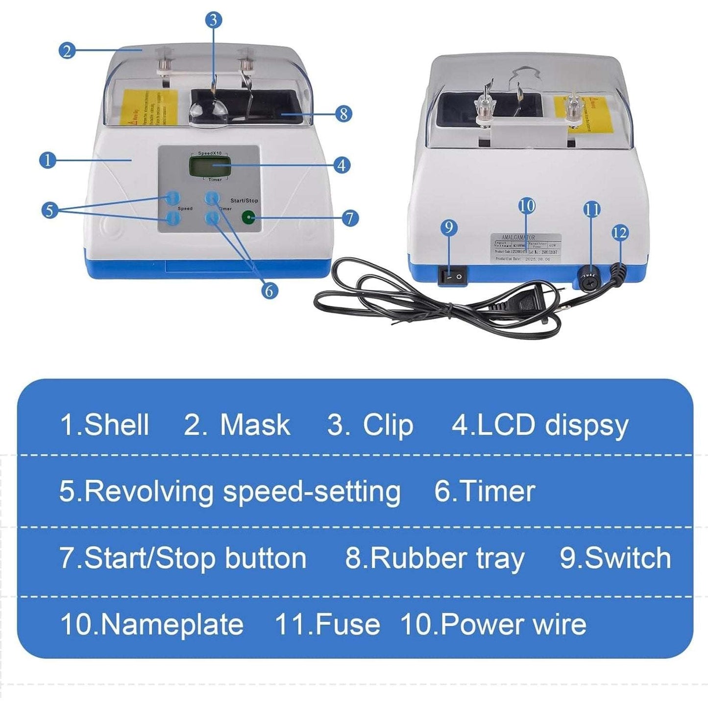 G8 40W Dental Lab Digital Amalgamator Amalgam Capsule Blend Mixer Adj. Speed Con