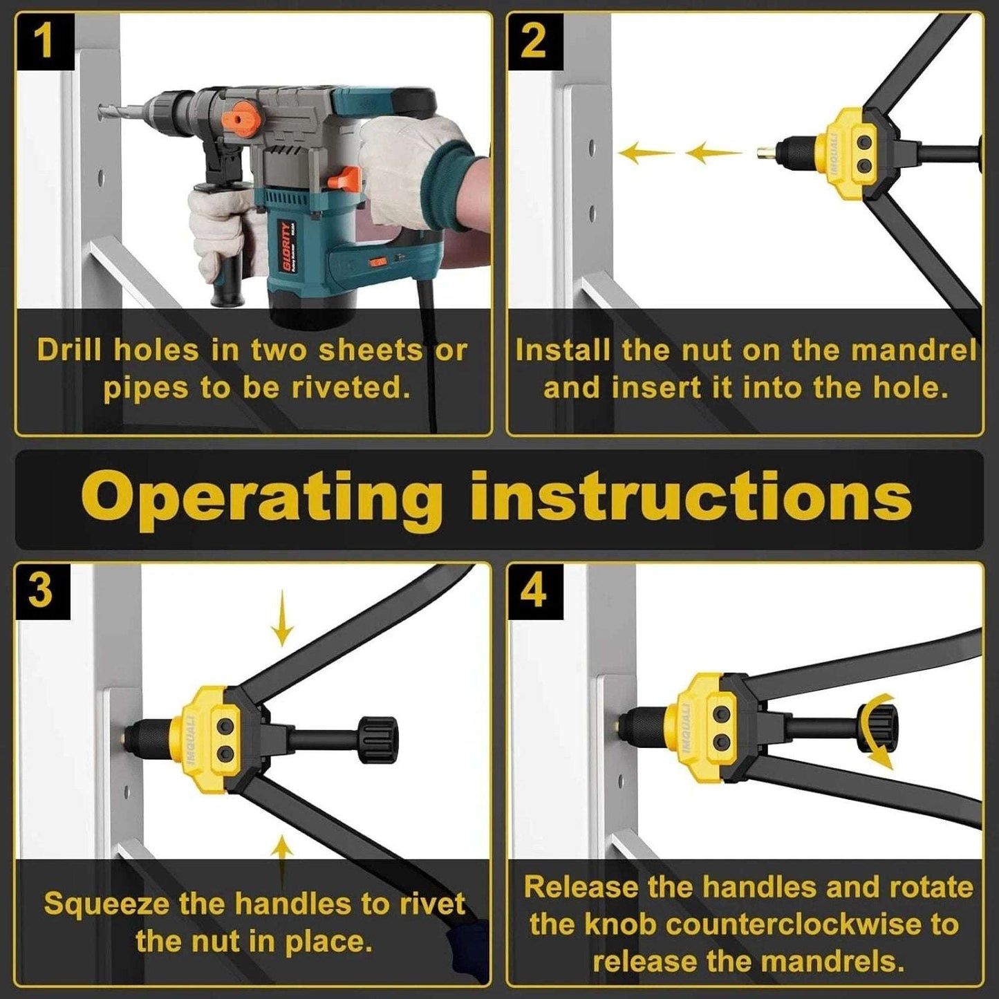 IMQUALI 16" Hand Rivet Nut Tool Kit 14 Metric & SAE Mandrels & Nut Set with Case