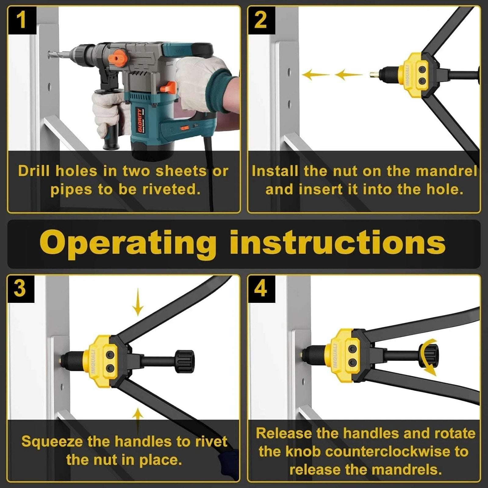 IMQUALI 16" Hand Rivet Nut Tool Kit 14 Metric & SAE Mandrels & Nut Set with Case