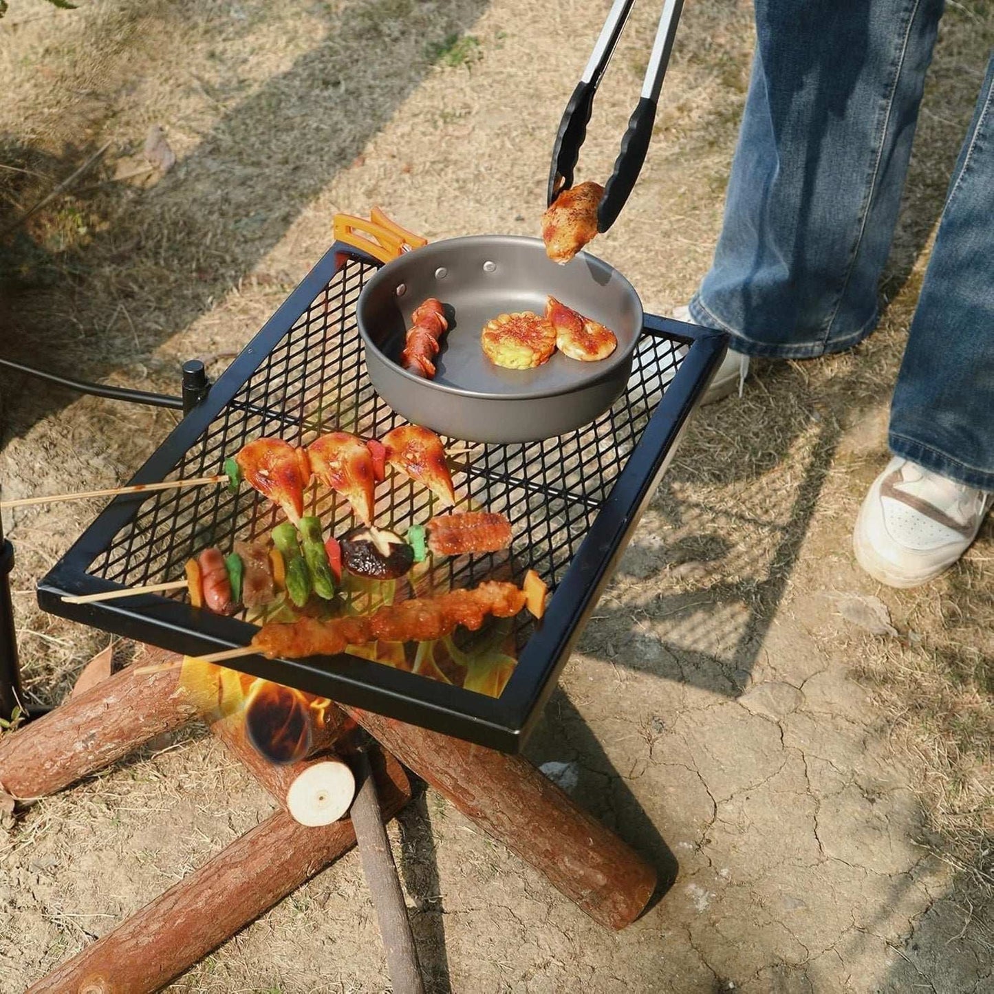 Swivel Campfire Grill Grate, Adjustable Heavy Duty Steel Open Fire 12.6"x16.7"
