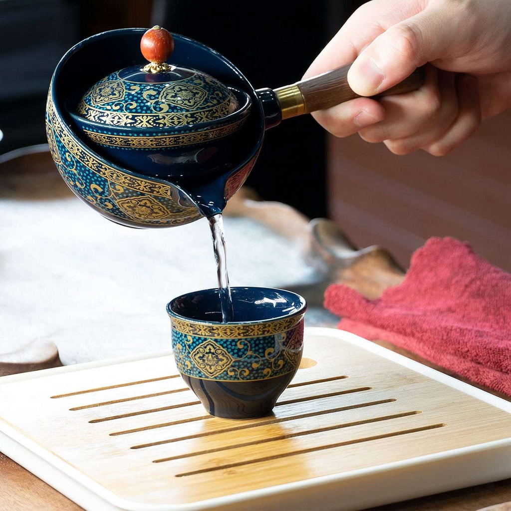 Porcelain Chinese Gongfu Tea Set Portable Teapot Set w/ 360° Rotation & Infuser